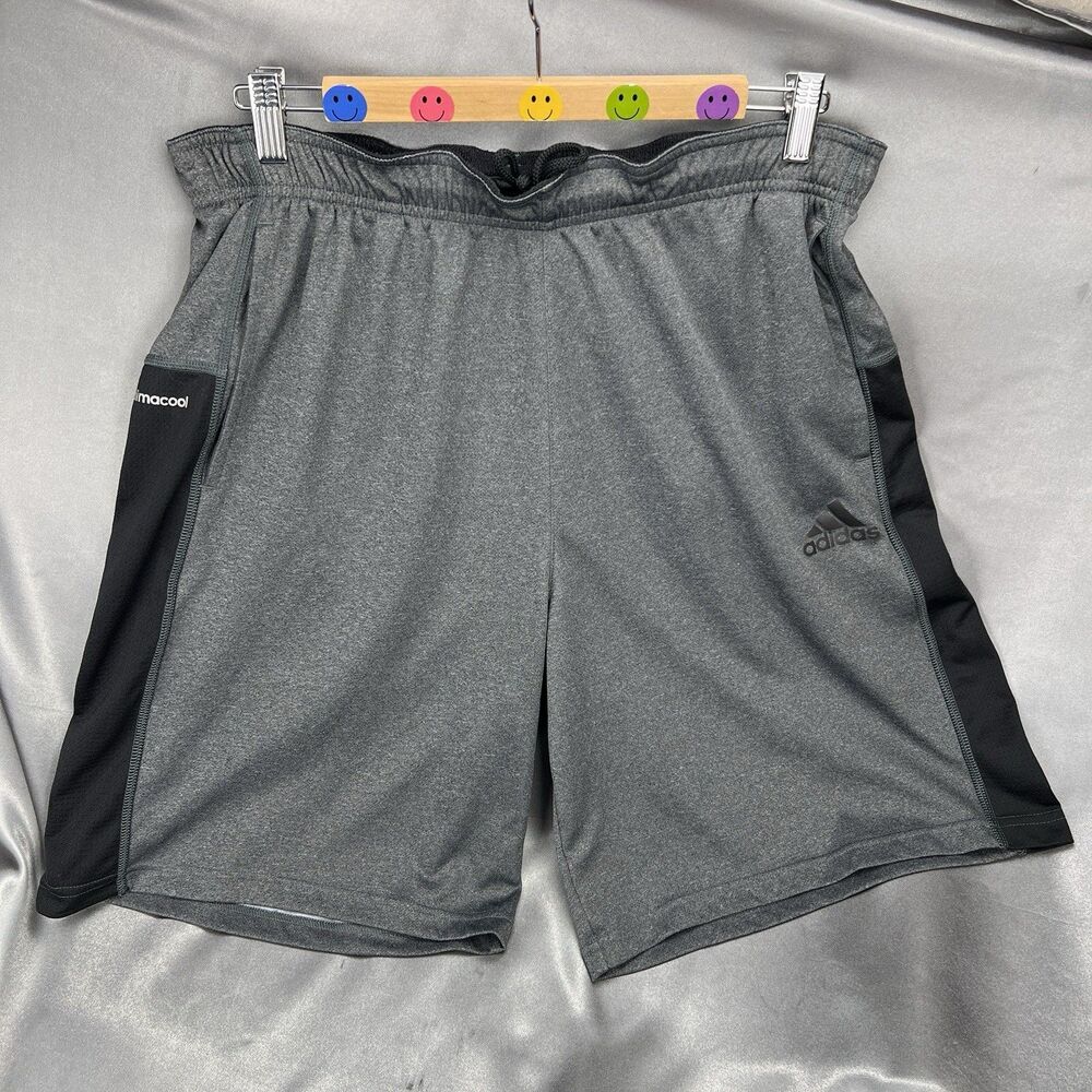 Adidas 9” Shorts Mens L Climacool Athletic Gray Black Gym Running Summer Comfort